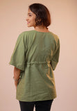Short kaftan- Slub cotton olive green  color free size kaftan with lace detailing