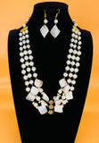 Gold plated necklace featuring pearls and MOP stones. Handcrafted statement jewellery