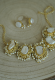 Gold plated necklace and earrings set featuring MOP stones