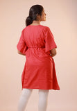 Frock length kaftan-Soft linen chilli red color free size kaftan with lace detailing