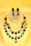 Classy-Two layered Multi colored glass stones and AD stones embedded necklace
