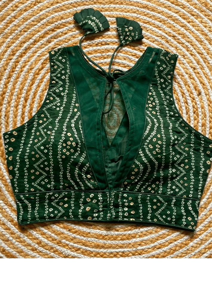 Green-Bandhani Blouse With Lace Detailing