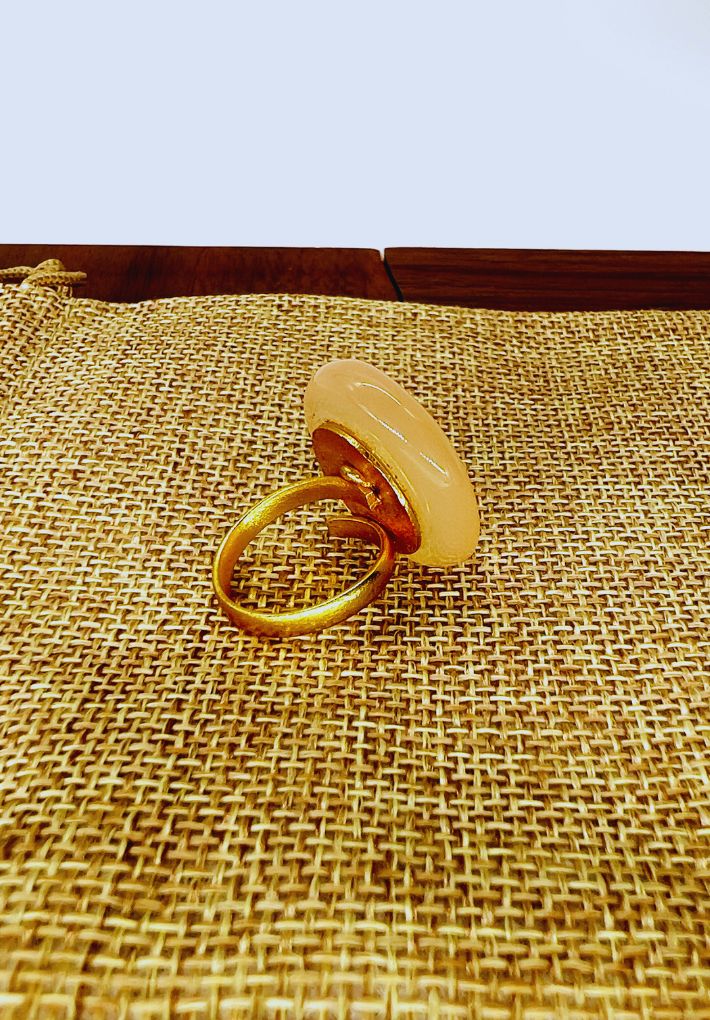 Gold plated adjustable ring with yellow marble stone. Handcrafted statement jewellery.