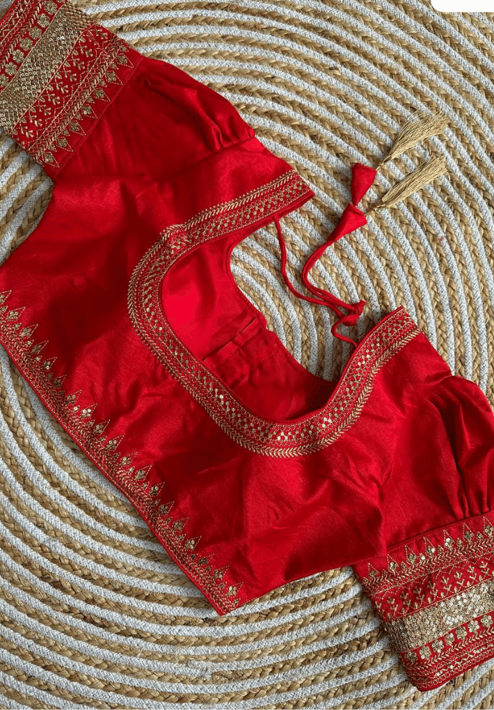 Red-Embroidery Sequence with Puff Sleeve