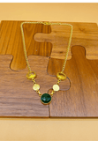 Gold plated necklace featuring yellow and bottle green semi precious stones. Handcrafted statement jewellery.