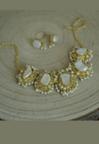 Gold plated necklace and earrings set featuring MOP stones