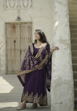 Faux Blooming Gown with Dupatta With Attractive Embroidered Sequins work with Lace Border.