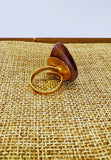 Gold plated adjustable ring with red marble stone. Handcrafted statement jewellery.