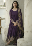 Faux Blooming Gown with Dupatta With Attractive Embroidered Sequins work with Lace Border.
