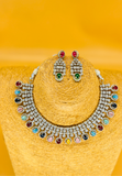 AD studded necklace with multicolor monalisa stone detailiing