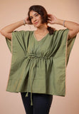 Short kaftan- Slub cotton olive green  color free size kaftan with lace detailing