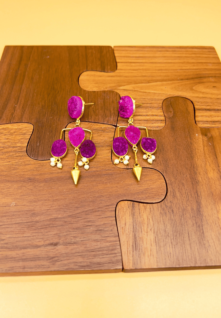 Gold plated earrings with druzy stones.Color options available.