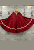Cotton red long flair skirts with golden detailing on the bottom