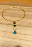 Beautiful hand crafted gold choker with blue and green stones long pendant