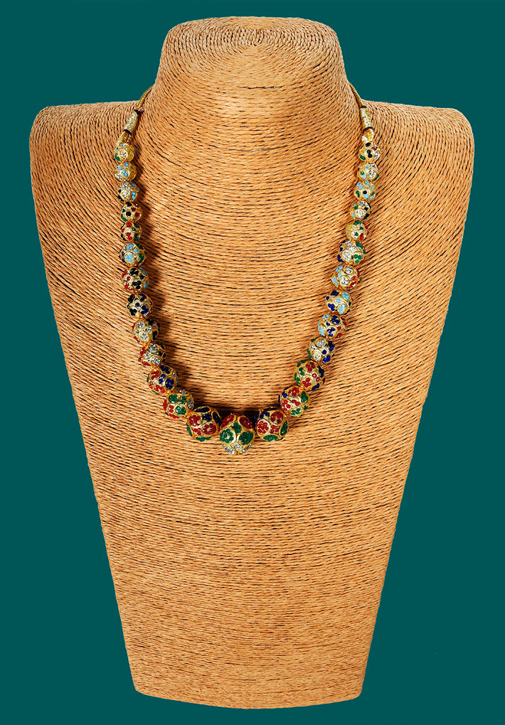 Gold plated multi color stone and American diamond stone necklace with earings