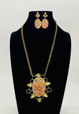 Gold plated hand drawn meenakari pearl necklace and earring with marble stones