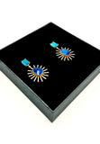 Beautiful earring set featuring royal blue and sky blue glossy stones. Handcrafted statement jewellery.