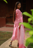 3 Piece Salwar - 100% Cotton pink salwar with white prints.White and pink printed dupatta and matching pants. Round neck. 3/4th sleeve. Straight hemline