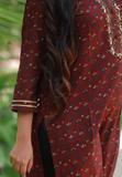 Kurti - Red rayon kurti with prints. 3/4th sleeve. Straight hemline.