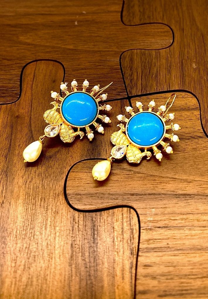 Gold plated earrings with stones. Color options available.