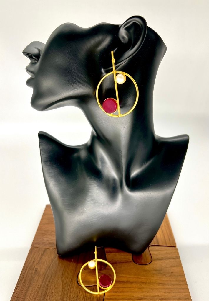 Gold plated earring with colored stones. Color options available