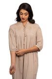 Tunic - Cotton crepe pastel pink tunic with floral design embroidery and gather detail. 3/4th Sleeve with matching embroidery.