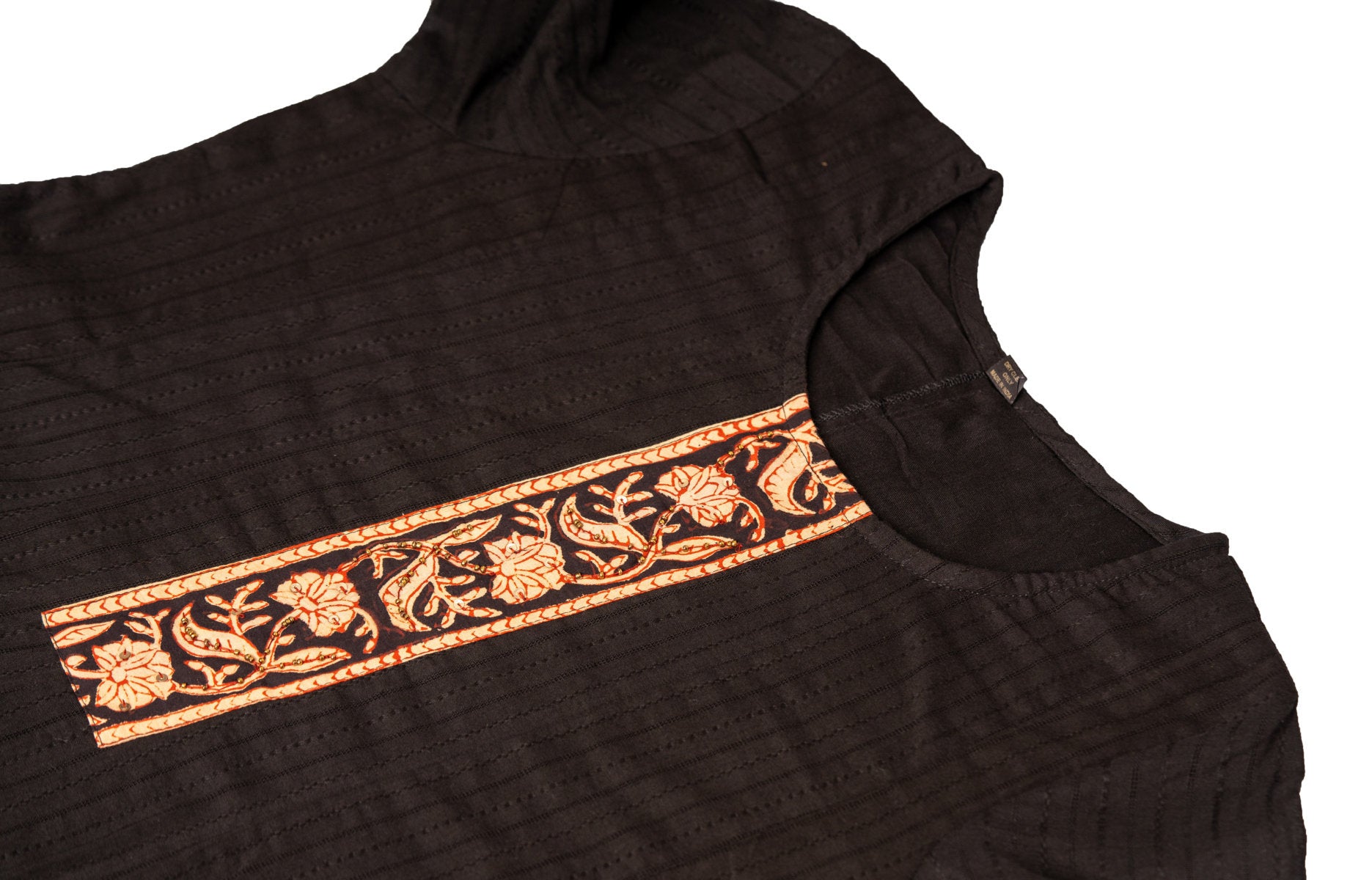 3 Piece Salwar - 100% Cotton black salwar with beige kalamkari prints.Beige color 2 metre long dupatta with block printed kalamkari design.
