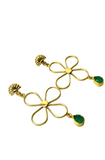 Gold plated earring in contemporary design with green baroque stone - Handcrafted earring - Statement jewellery