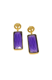 Gold plated earring with purple color shining stone - Hand crafted earring - Statement jewellery