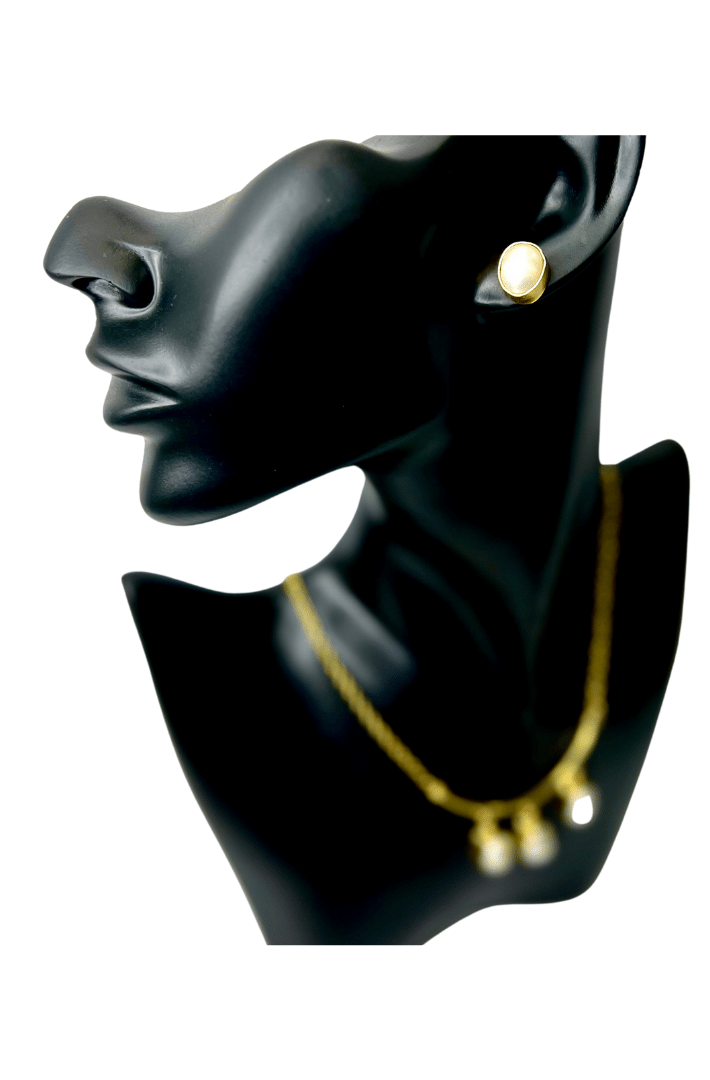 Gold plated necklace & earrings - Fresh water pearl long neckpiece and earring - Hand crafted jewellery - Statement jewellery