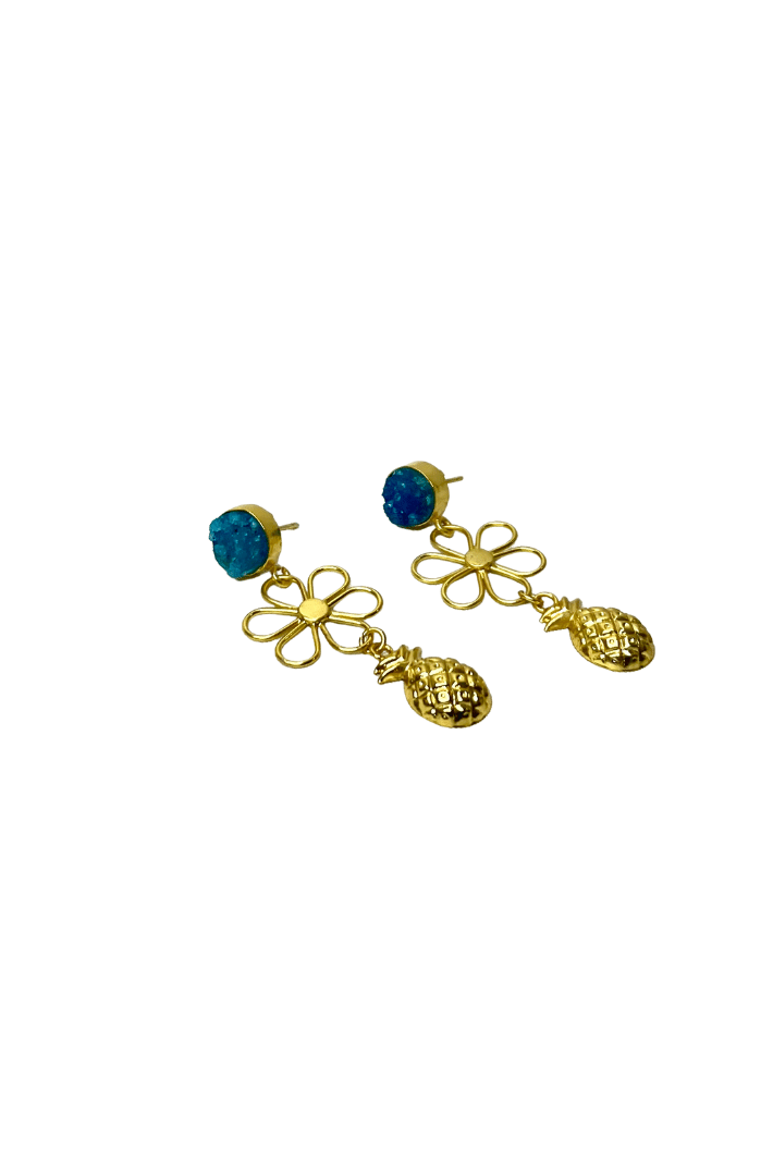 Gold plated raw stone studded drusy dropping earring - Hand crafted earring - Statement jewellery