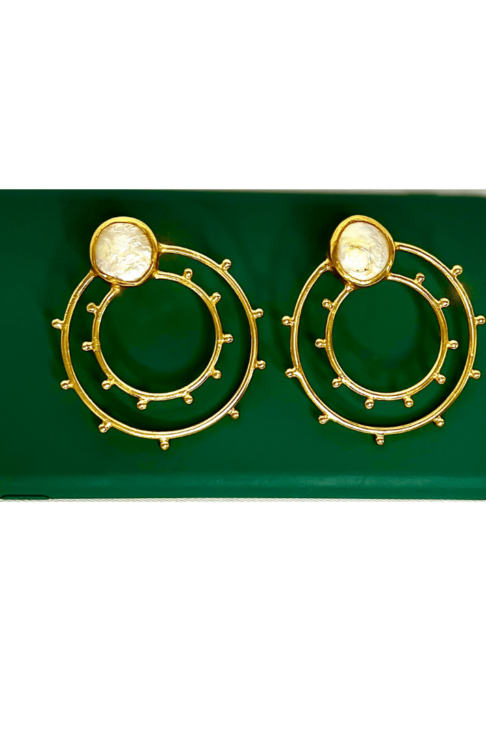 Gold plated earring with moon stone hoop - Hand crafted earring - Statement jewellery