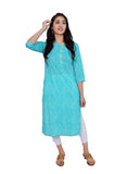 Straight kurti turquoise blue white leheriya print